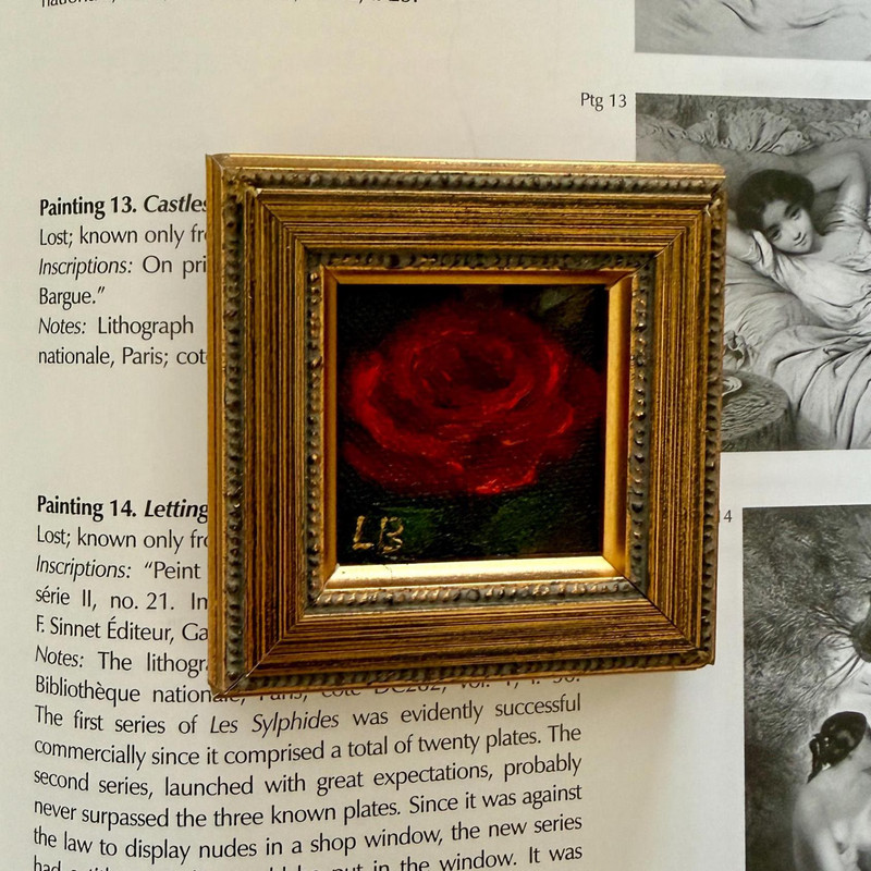 tiny wooden framed Red Rose Oil Painting | Original Hand Painted Floral Artwork gallery