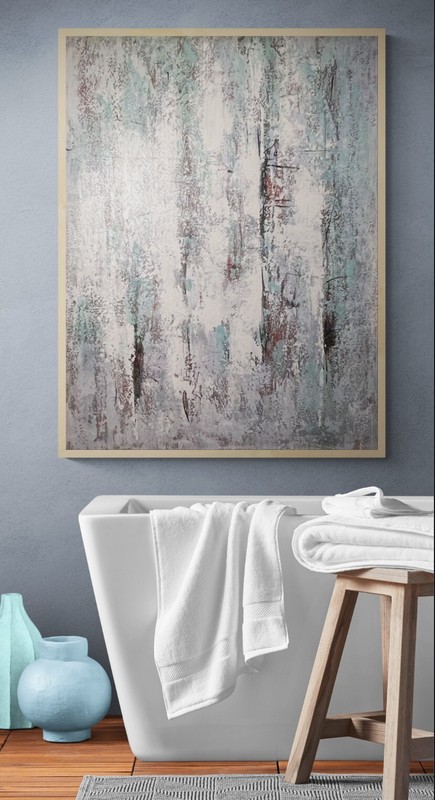 Contemporary Canvas Abstract Framed Painting with Silver Frame 38