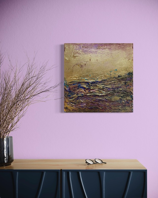 Modern Original 24 Carat Gold Leaf Small Painting Purple Heavy Texture Anya gallery