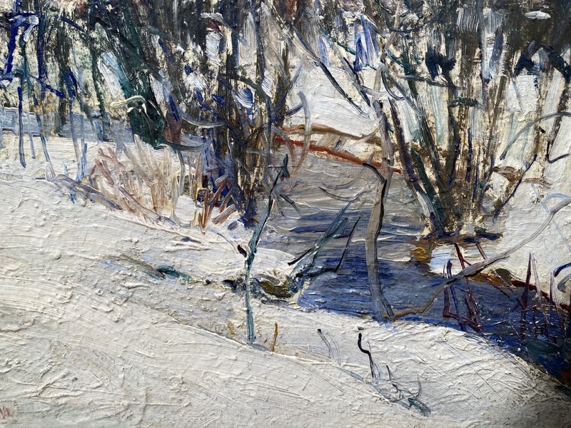 Walter BAUM, "Winter Stream", New Hope School, "Impasto" Textured Oil Painting gallery