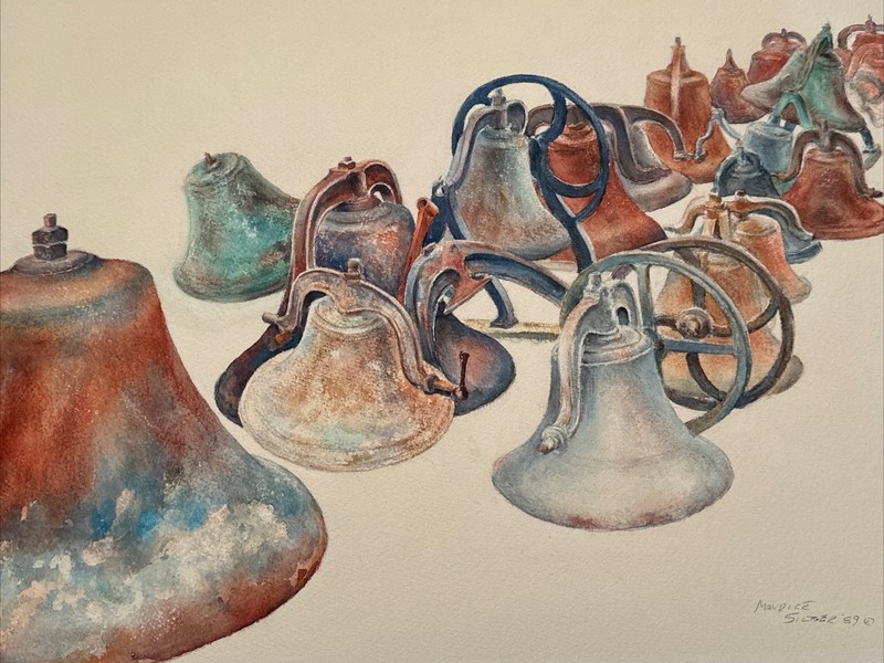 OLD CHURCH BELLS PAINTING ARCHITECTURAL ICONIC FAMOUS MAURICE SILBER LISTED 22″