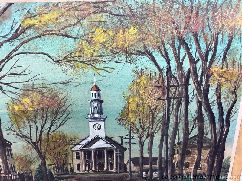 Drawing Colored Pencil Charcoal Quaint American Town Picket Fence State Building gallery