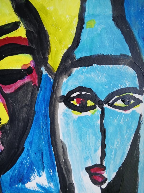 Expressionism/Abstract Happy Couple Signed 11x14 Colorful Hand Made Art Painting gallery
