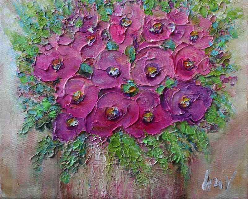 Pink Blush Floral Bouquet Painting 10x8 Original Textured Canvas Art gallery