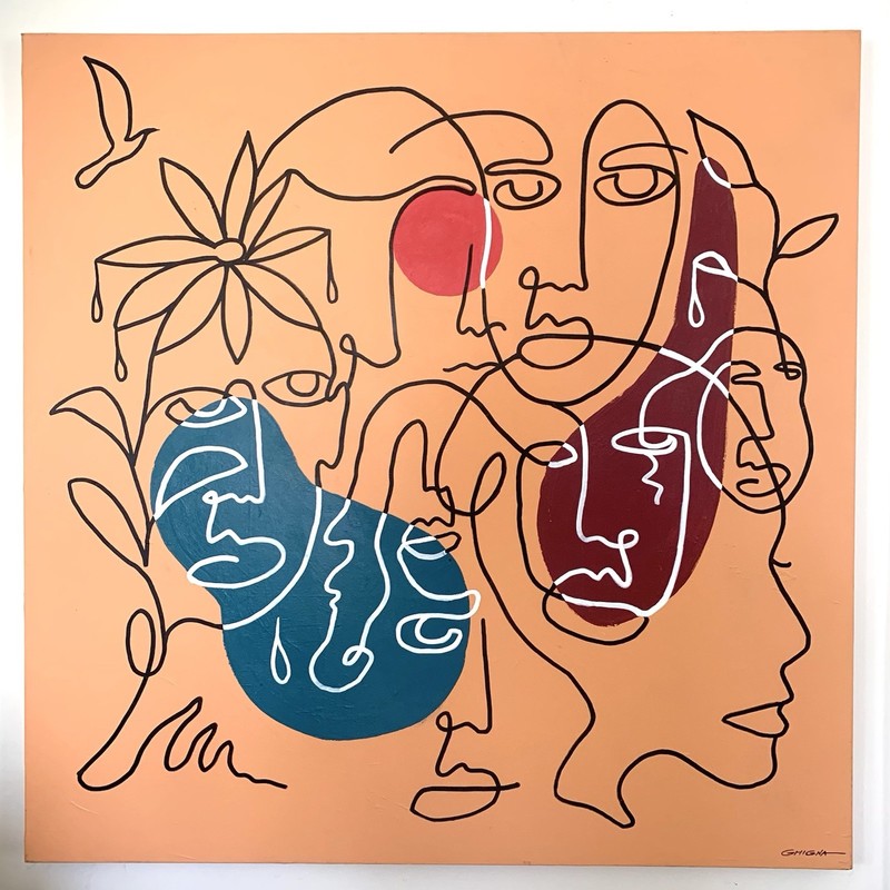 Large Original Abstract Acrylic Canvas Painting “Memories” 48×48” by Chip Ghigna