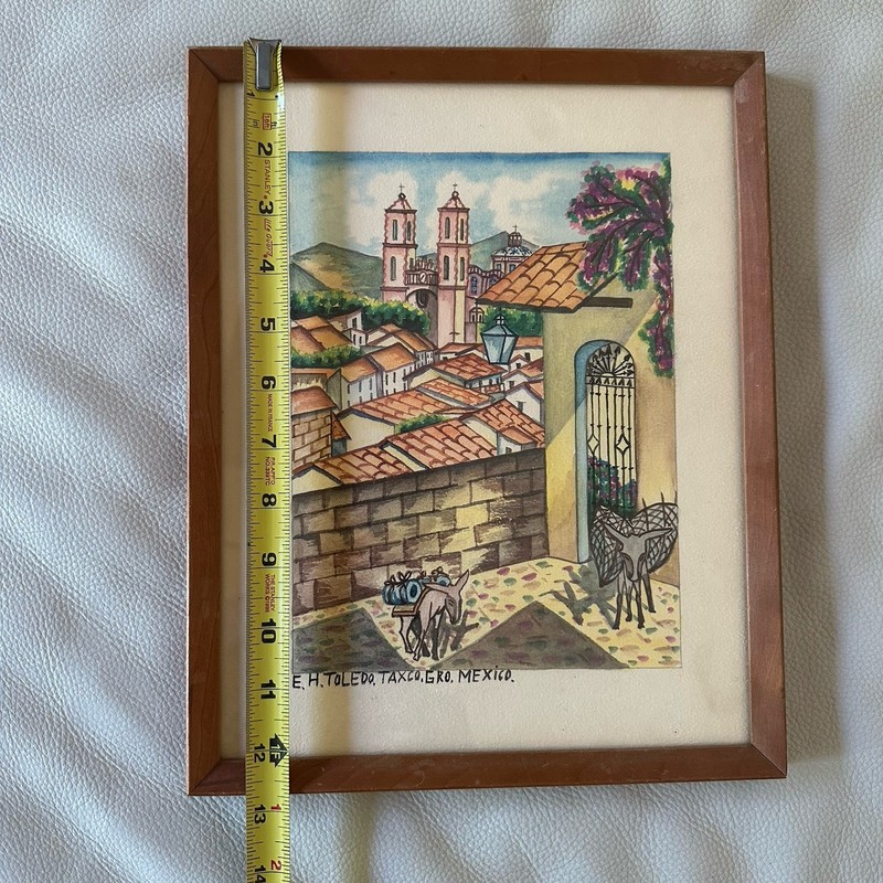 E H Toledo Original Signed Watercolor Framed Painting Taxco Mexico Village Scene gallery
