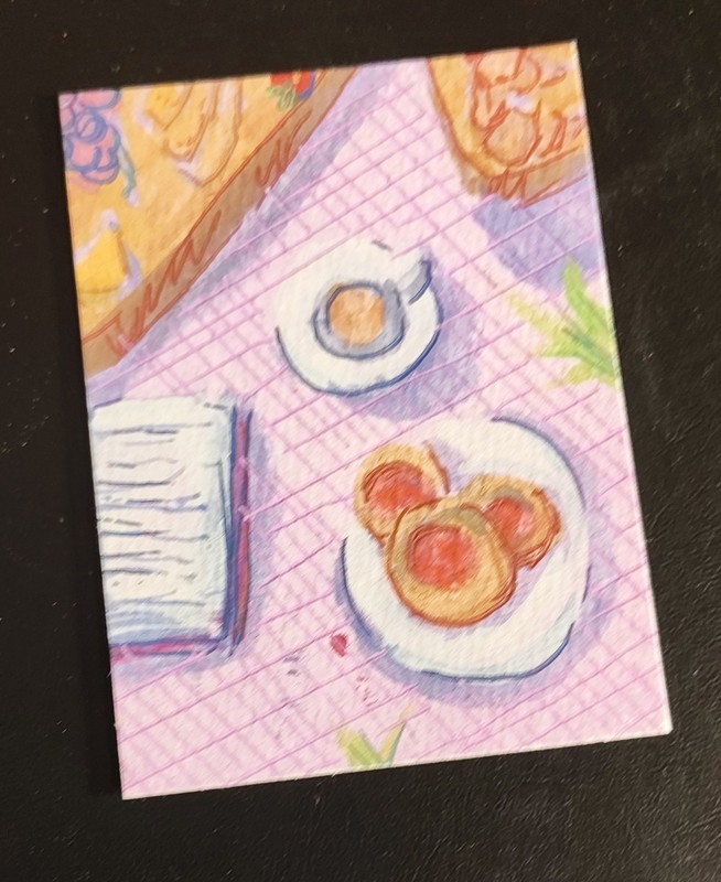 ACEO: Original Gouache Painting (6.4 x 8.9 cm): Pink Picnic 2/4 by Lenahui