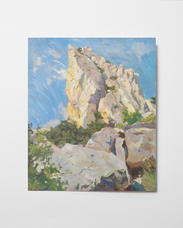 Vintage Oil painting Rock Ukrainian painter canvas framed original landscape art