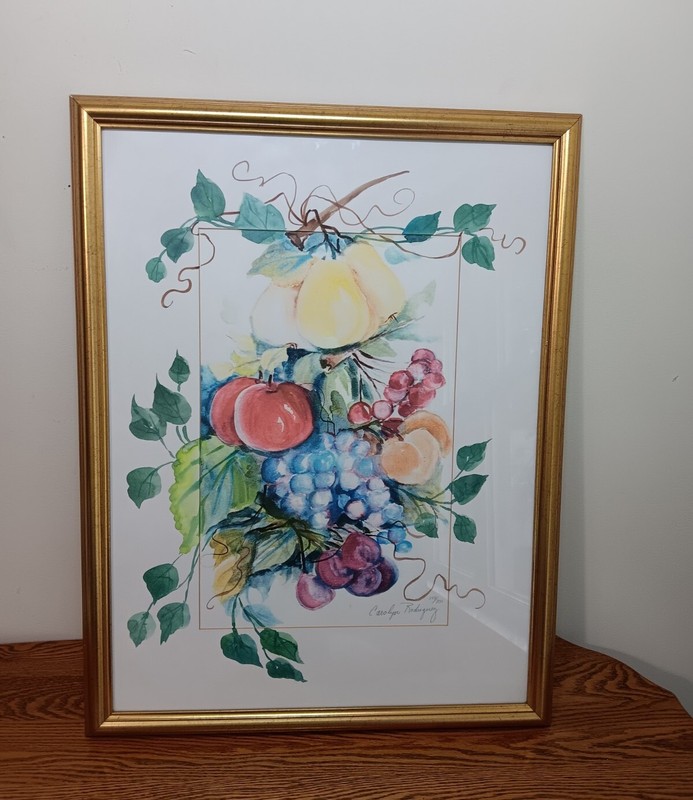 Original Carolyn Rodriguez Watercolor Painting; Colorful Fruits; Signed; Framed