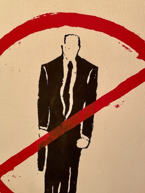 "NO SUITS" by DAVID ROSS Silk Screen on Canvas 12"x12" Signed by Artist 1996 gallery