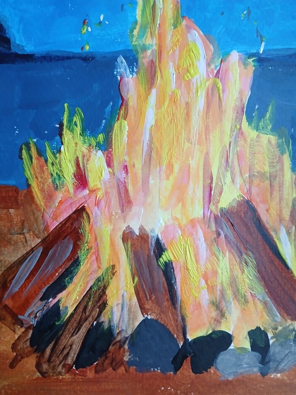 Expressionism/Abstract 11x14 Beach Bonfire Handmade Colorful Art Painting gallery