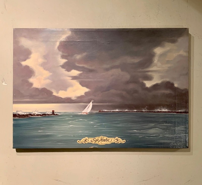 Nichols «Safe Harbor» is a Stormy Seascape 13 x 18 Original Oil Painting