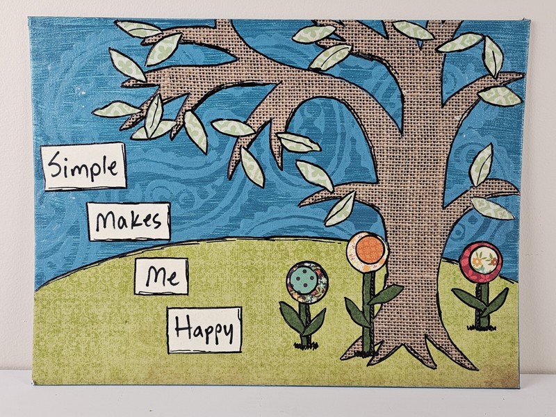 ART – Original Folk Art Collage Painting 12×9 Simple Makes Me Happy – Modern Art