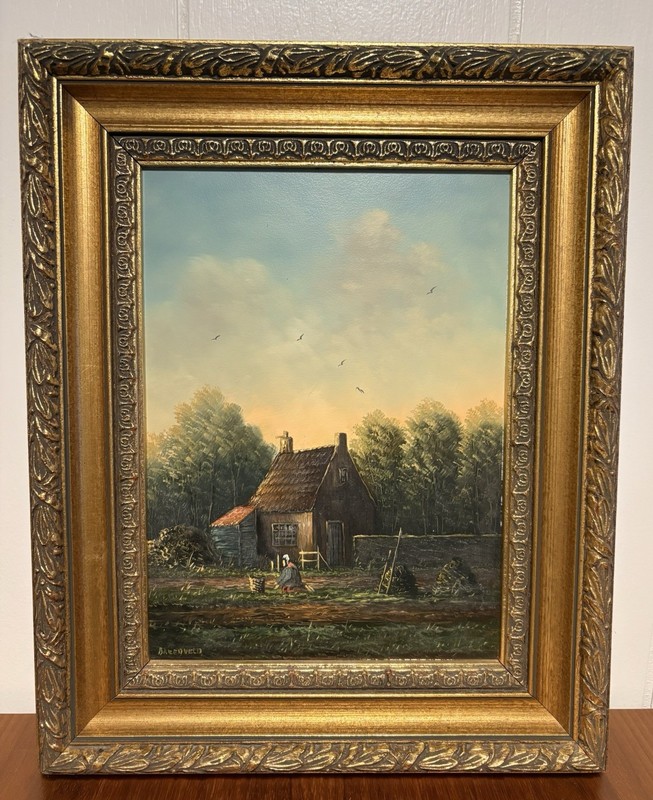 Hendrik Breedveld Oil On Board Summer Cottage Gardening