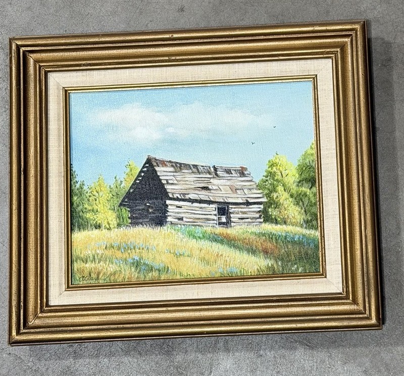 Veg Landscape Painting Framed Summer Field Rustic Folk Art 14×12 Signed