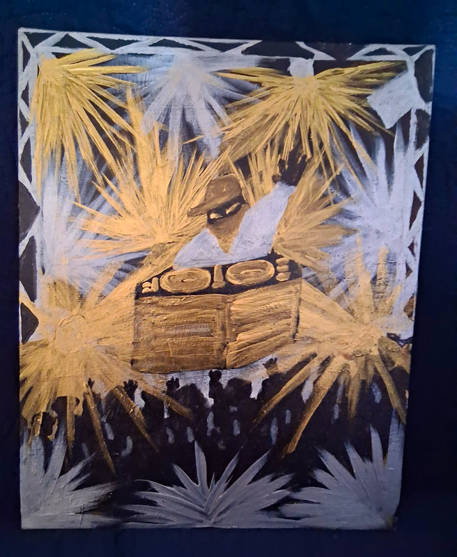 Abstract Gold & White Painting Artwork on Canvas/Board, Unframed Single Piece