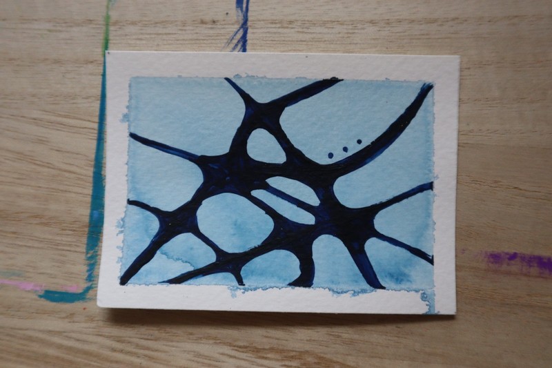 ACEO original art abstract graphic 2.5″ x 3.5″ Gouache paint «color web #8»