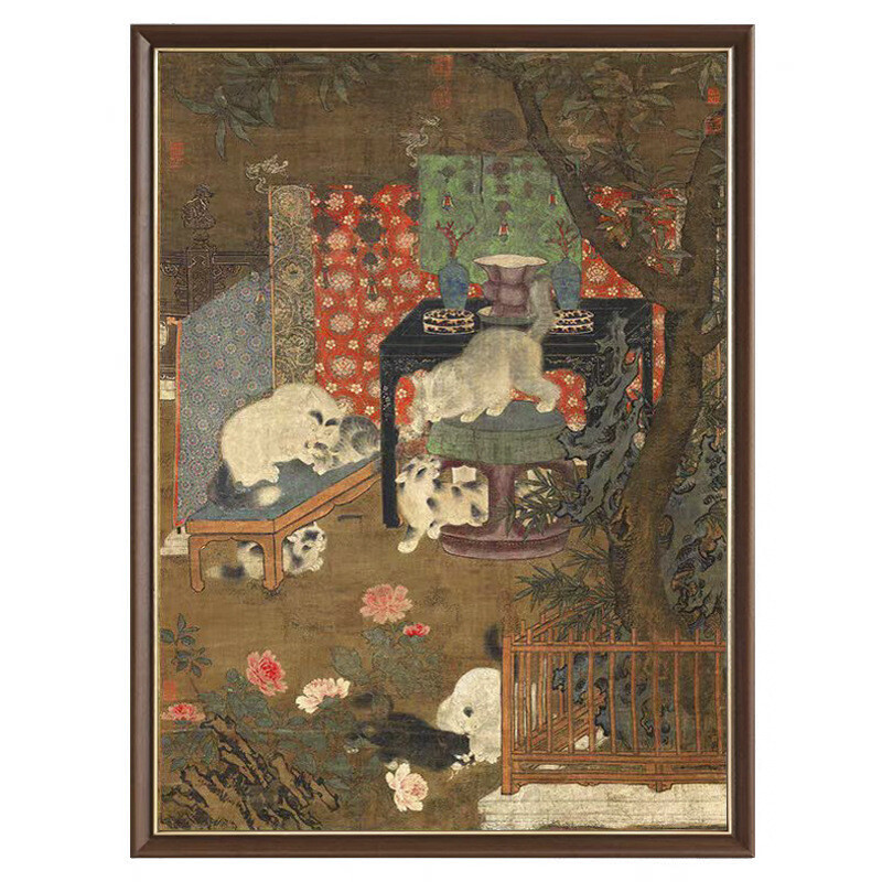 «Play cat Picture» Chinese ancient style restaurant tabletop decorative painting