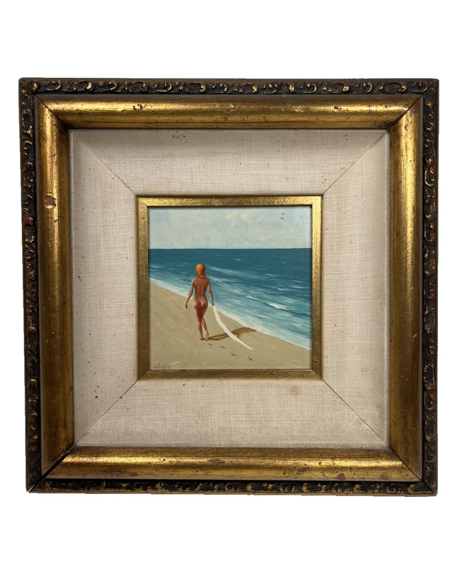 FRANK WHIPPLE ORIGINAL SIGNED FIGURATIVE WOMAN OCEAN BEACH VINTAGE OIL PAINTING
