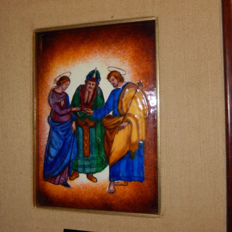 Enamel Copper Marraige St. Joseph Virgin Mary Wedding Painting Matted Framed Art gallery