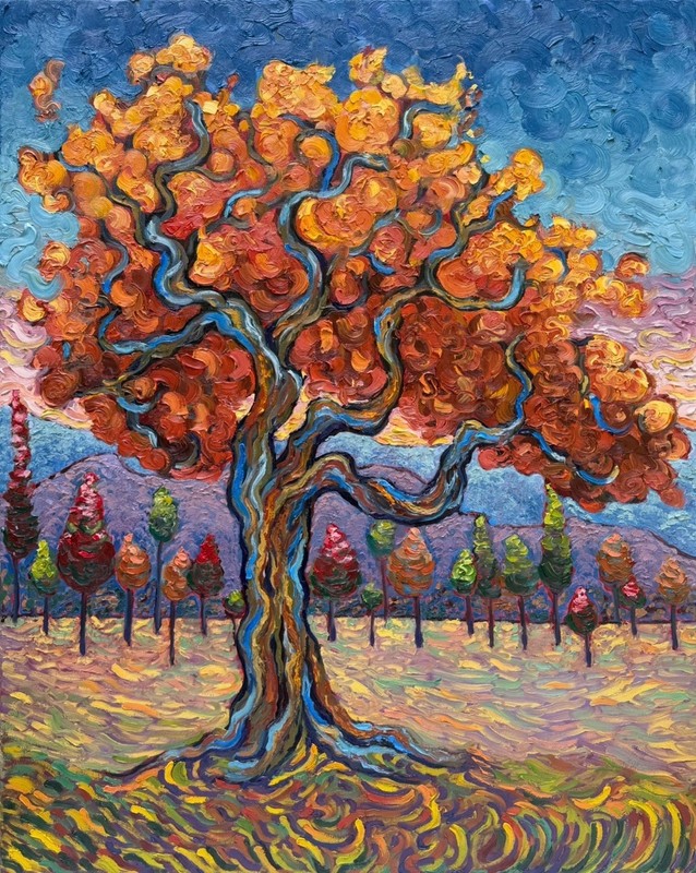 Original Oil Painting Autumn Tree Landscape 24x30 Contemporary Impressionist