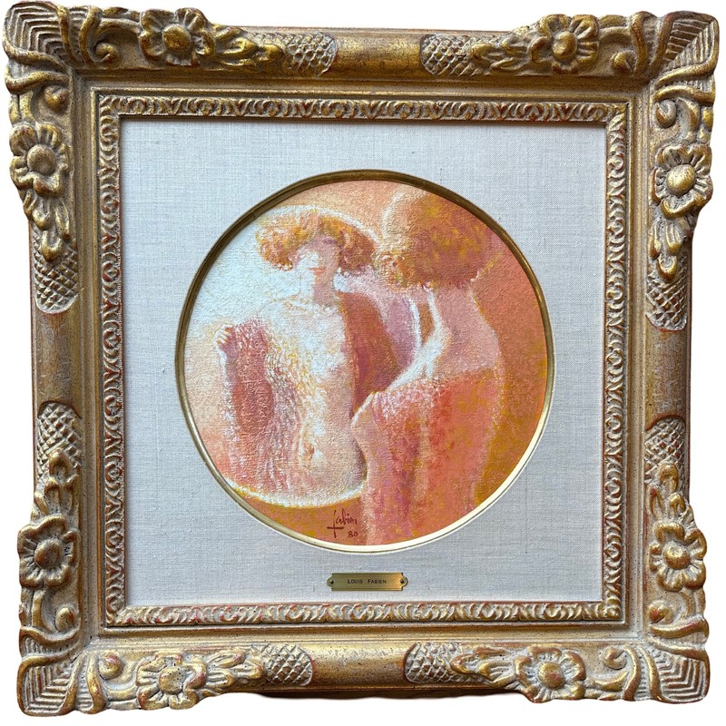 Vintage Nude Portrait by French Artist Louis Fabian – Oil on Canvas c. 1980