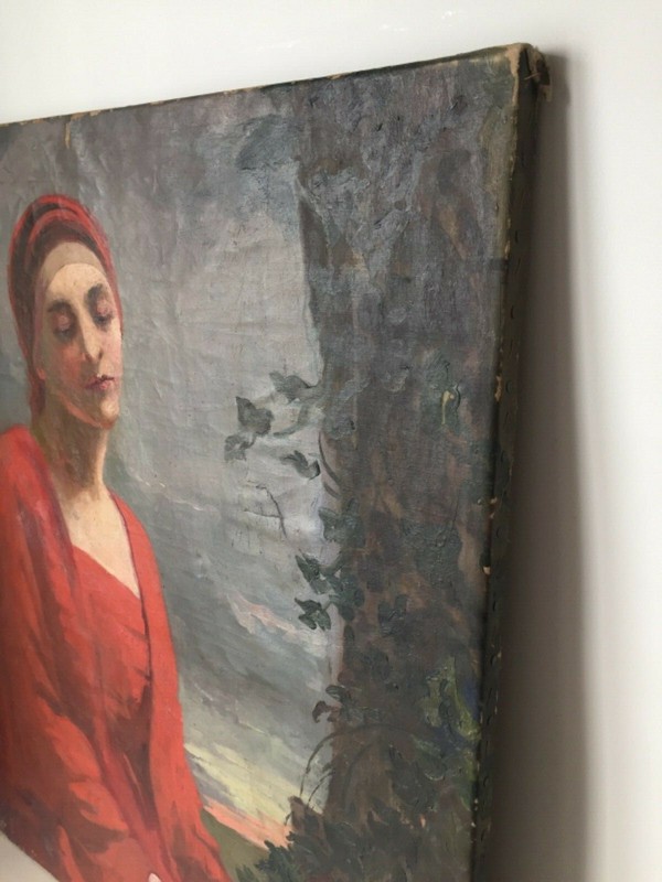 Early 19th Spanish Oil Painting - Portrait of a Woman in a Landscape - ZULOAGA gallery