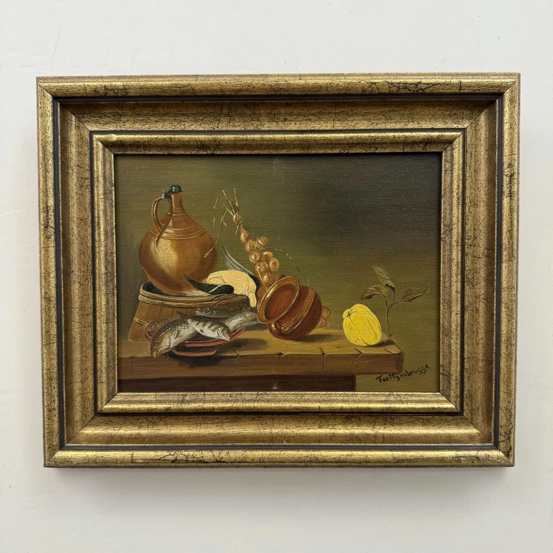 Refined Still Life Oil Painting «Earthen Jug» Detailed Small Art