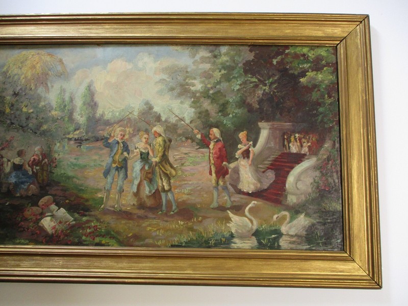 ANTIQUE OIL PAINTING IMPRESSIONIST FIGURAL LANDSCAPE SIGNED KOOPS SOCIAL SCENE gallery