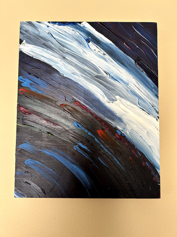 Original Abstract Acrylic Painting on Wood 12″x10″x3″ (Blue, White, Green, Red)