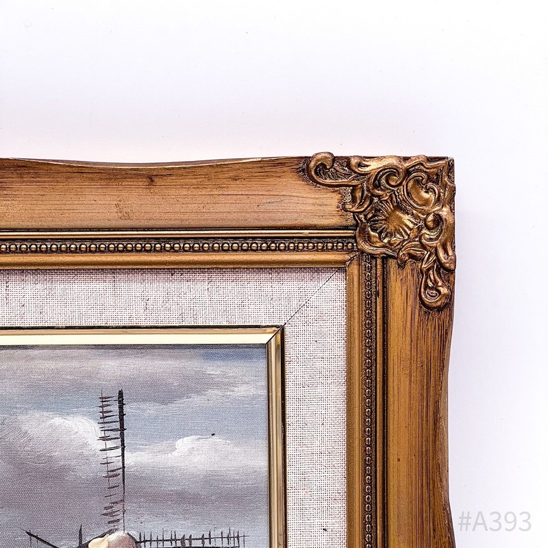 Vintage Ölgemälde „Windmühle“ gerahmt, mit Barock-Bilderrahmen | 30x36cm gallery