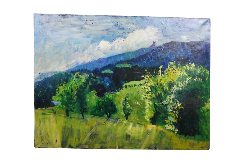 Mid century Miss Lititia Thompson Blue Ridge Mountains oil painting on canvas.