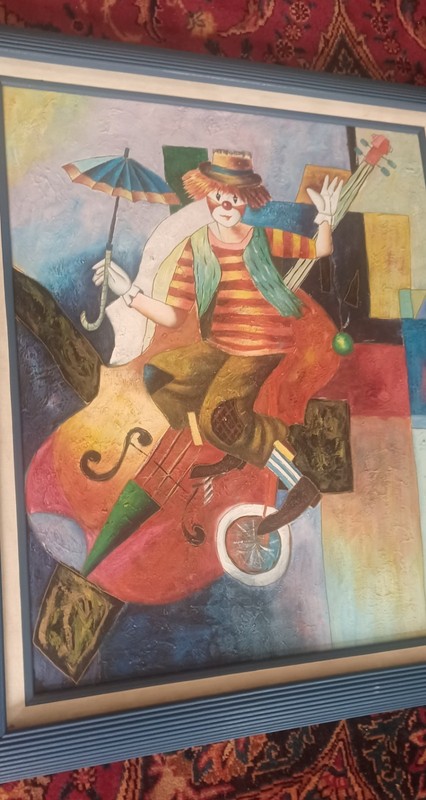 CLOWN PAINTING Signed : Croft Acrylic on Canvas Original Art / Framed Canvas gallery