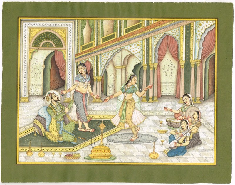 Mughal Dancing Art Painting Of Mughal King & Queen In Love With Enjoying Dance