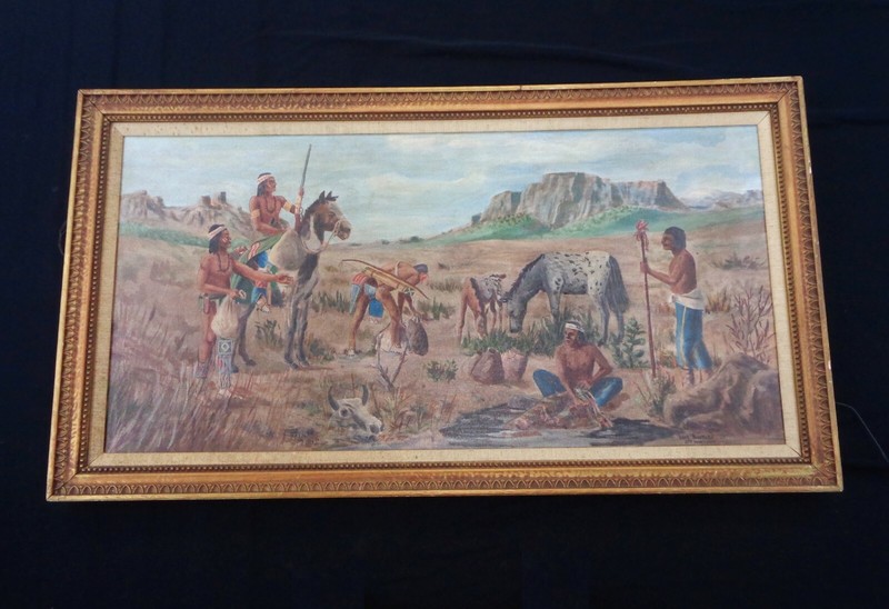 Lg Mid Century Oil On Canvas 1874 TANK TOWN Hank Woodburn Navajo Monument Valley