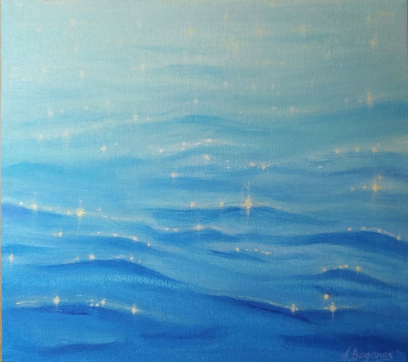Original oil painting Glitter of sea waves 18×20 cm Decor on the wall