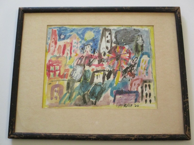 MID CENTURY PAINTING ABSTRACT CITY MODERNISM EXPRESSIONISM VINTAGE 1950’S SIGNED