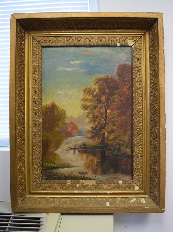 Large Framed Oil Painting on Canvas 1885 «Landscape» 23 3/8″ x 30 3/8″ (CU#880)