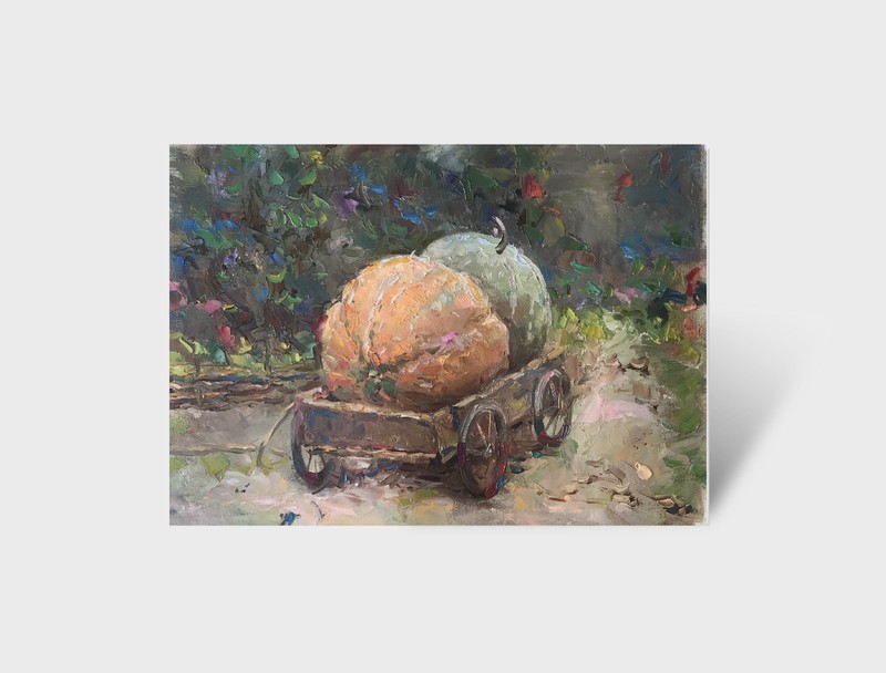 Oil painting Pumpkin Ukrainian painter canvas Unframed original Decor landscape