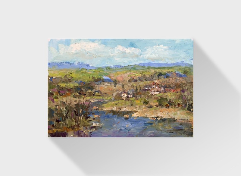 Oil painting Pond Ukrainian painter Canvas Unframed original Decor landscape