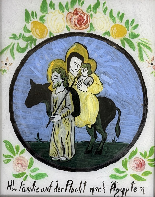 Antique Framed Reverse-Painted on Glass Holy Family Religious Folk Art Icons gallery