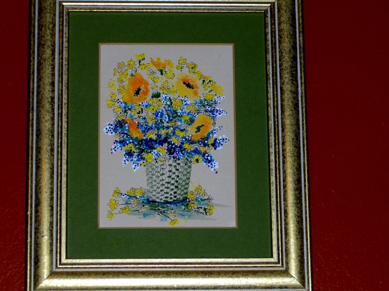 ORIGINAL Signed Rouse Bluebonnet Royal Bouquet Yellow TX Wild Flower Gouache Art gallery