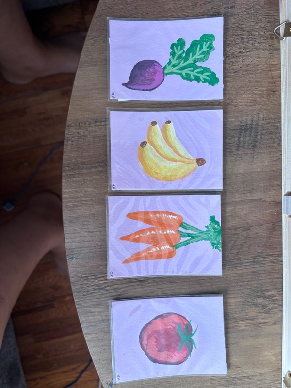 ACEO Original Painting, Vegetables, Acrylic Painting, Set of 4