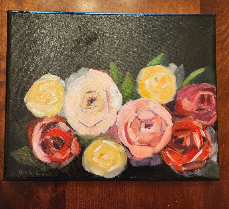 Immpressionist Oil Painting Moody Roses Original 8 X 10 Canvas