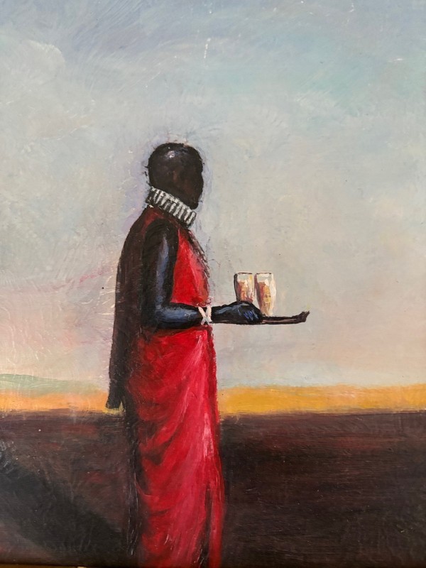 Maasai + Kenyatta Airport, Nairobi, Collectable Fine Acrylic Art- 3″ Gold Frame