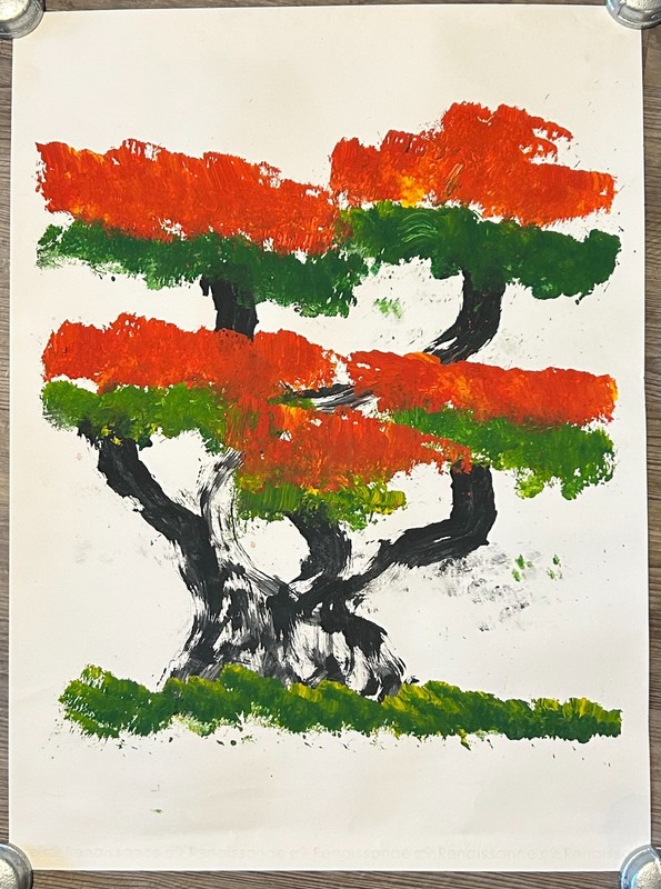 «New Years Blossom» painted by Thai elephant artist ‘Janchai’ 1-1-25 AUTHENTIC