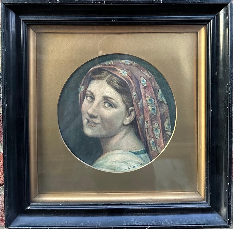 Lucien George Boullemier (British, 1877-1949) : Portrait of a Lady, watercolour