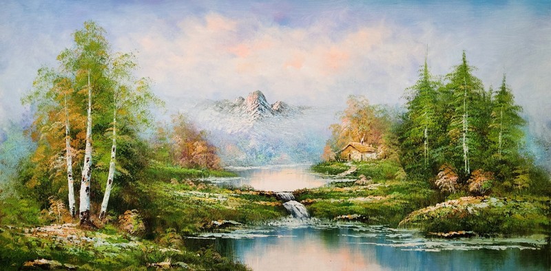 Mountain Landscape #BGL3, 24×48, 100% Hand Painted Oil Painting on Canvas