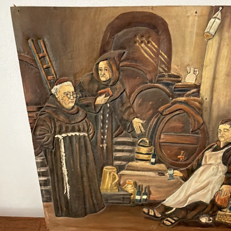 Folk Art Tavern Cellar Scene Painting People Figures Barrels Unframed gallery