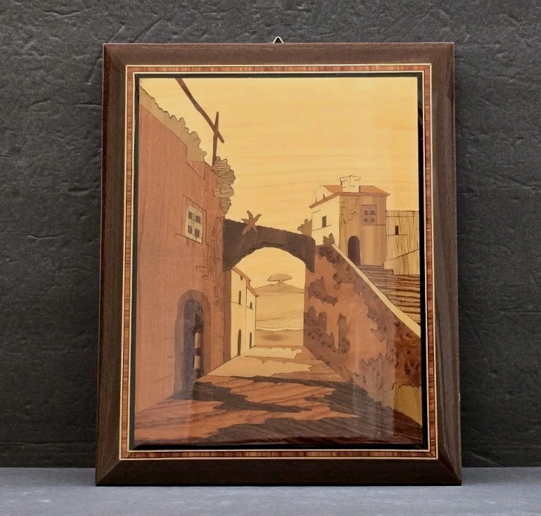 Intarsia Landscape Scene Wood Inlay Wall Art Decor Wooden Picture Sorrento Italy